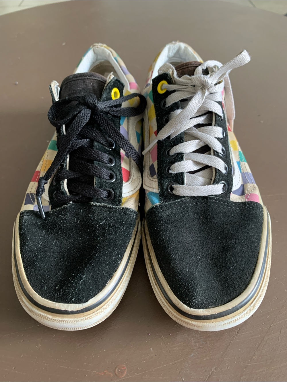 Vans Off The Wall Old Skool Black Suede w/ Rainbow Checks W 8.0 M 6.5